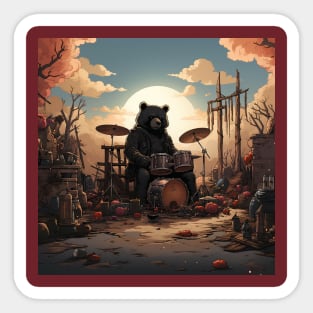 Cartoon Bear playing drums Sticker